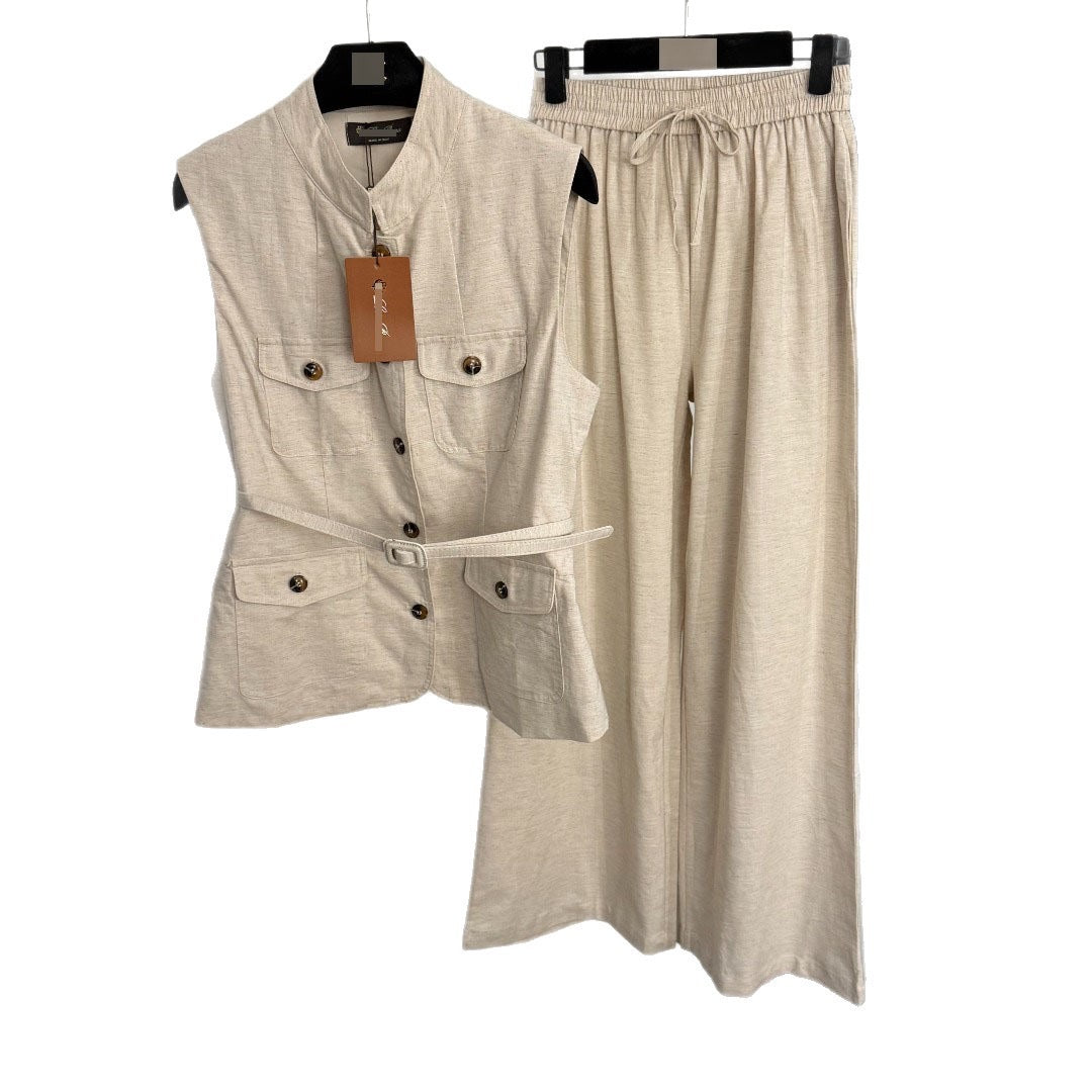 Chic Linen Two-Piece Set Belted: (Pre-Order)