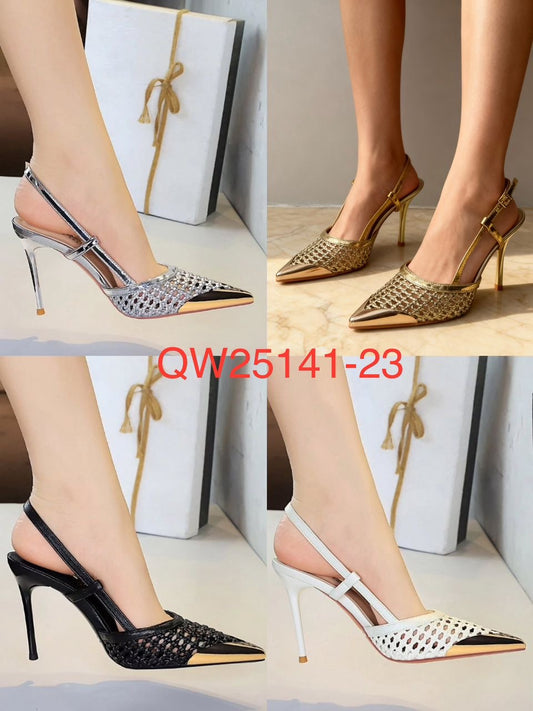 Metallic Tip Woven Slingback Heels : PRE-ORDER