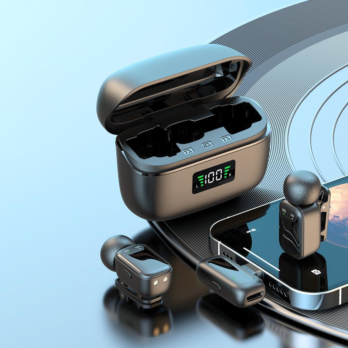 Smart wireless Microphone Set 2.4G Dual Mic with charging Case : PRE-ORDER