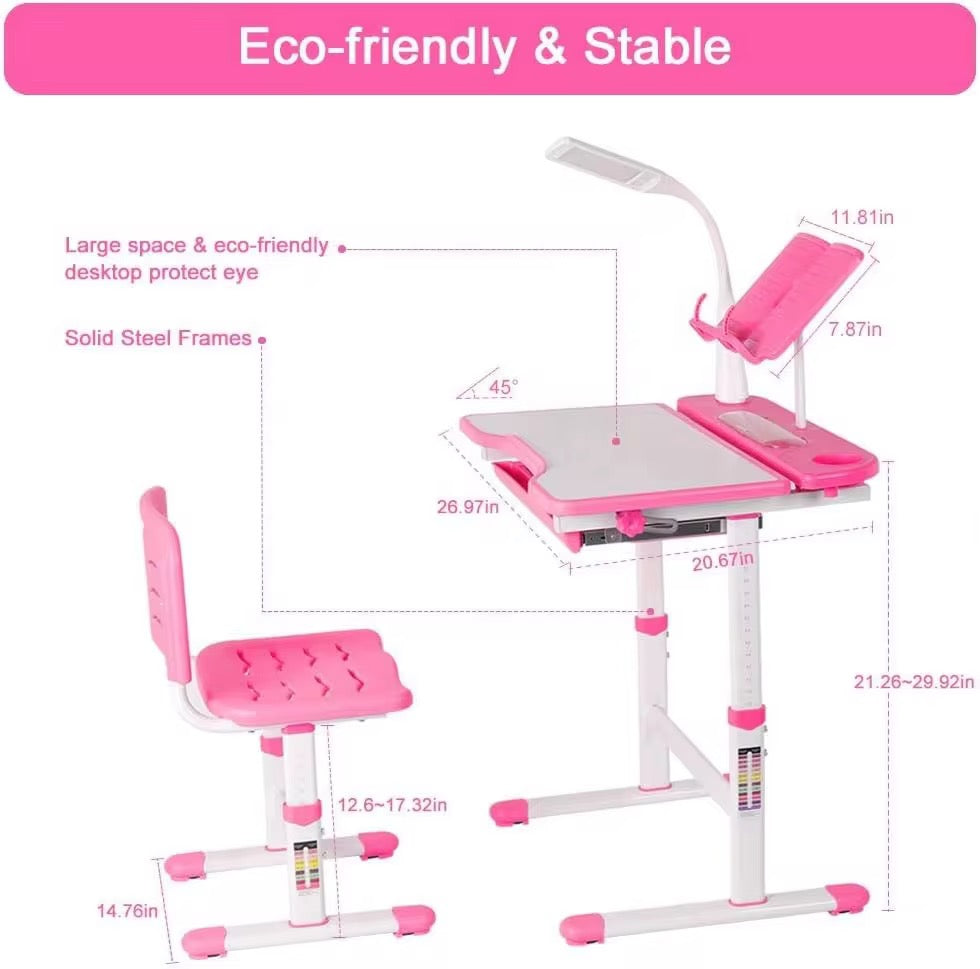Kids Adjustable Study Desk & Chair With LED Light (PRE-ORDER)