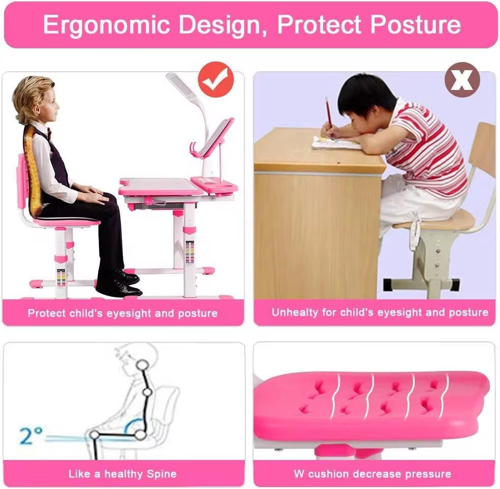 Kids Adjustable Study Desk & Chair With LED Light (PRE-ORDER)