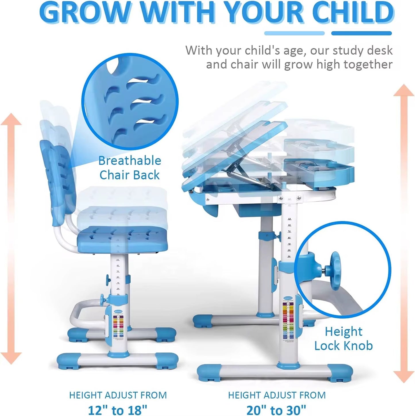 Kids Adjustable Study Desk & Chair With LED Light (PRE-ORDER)