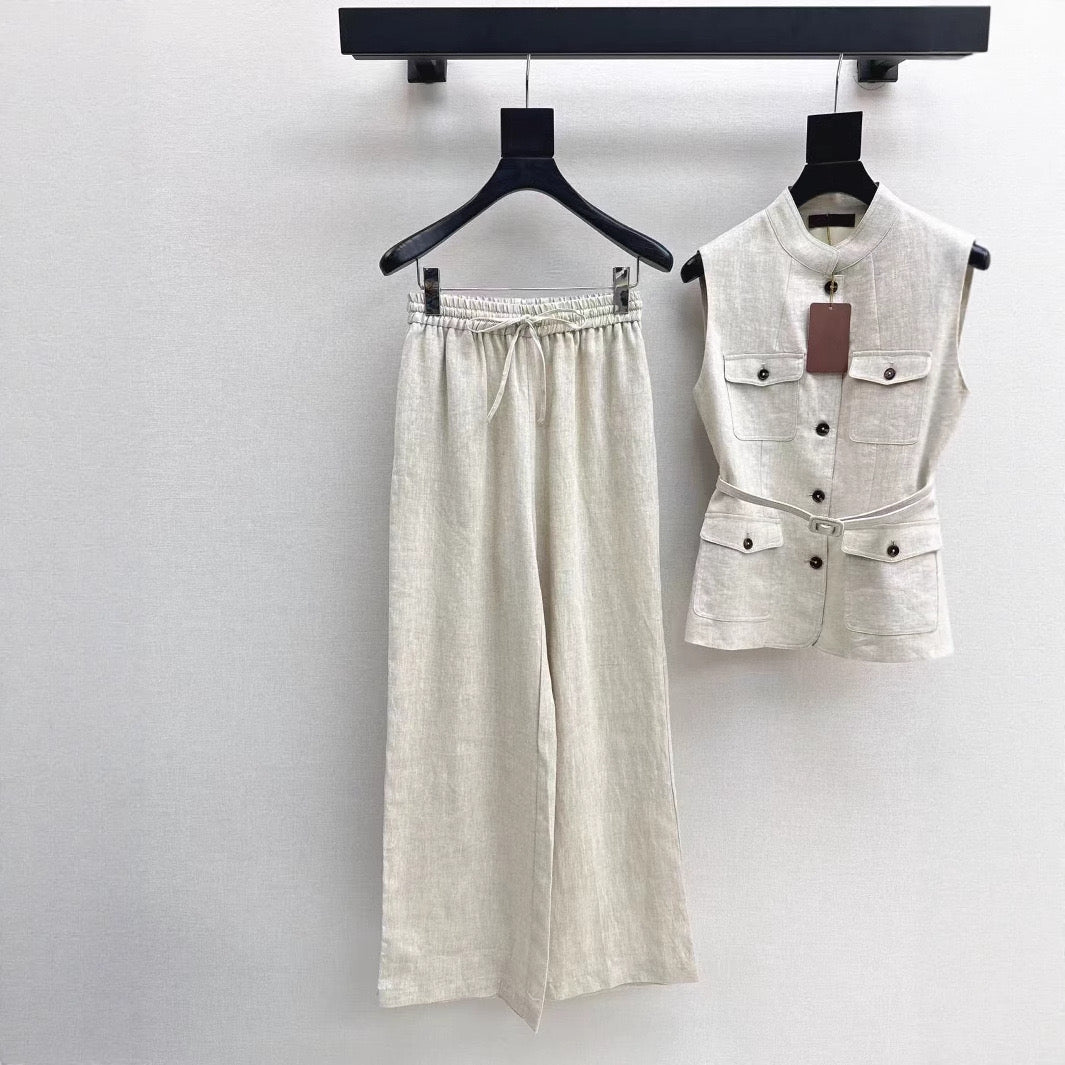 Chic Linen Two-Piece Set Belted: (Pre-Order)