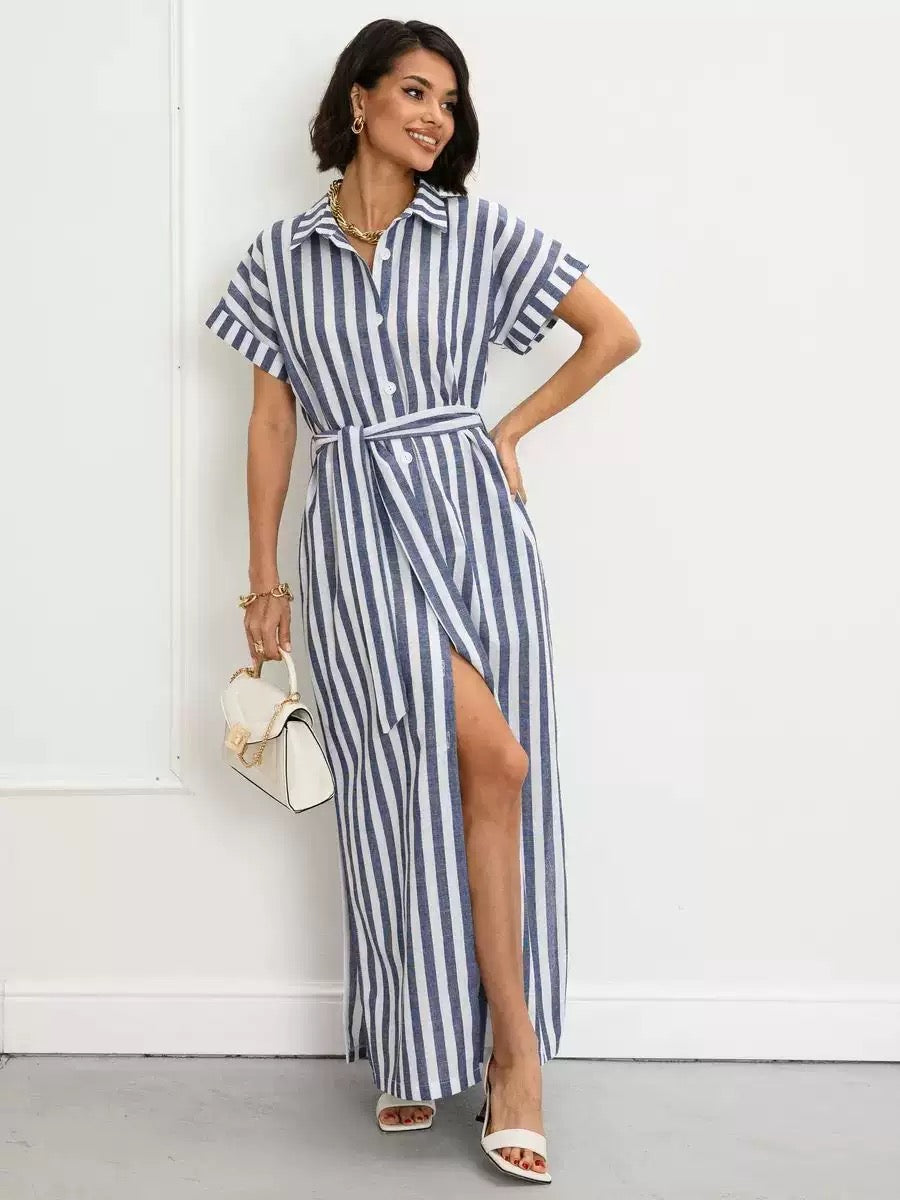 Striped Oversized Button-Down Maxi Dress : PRE-ORDER