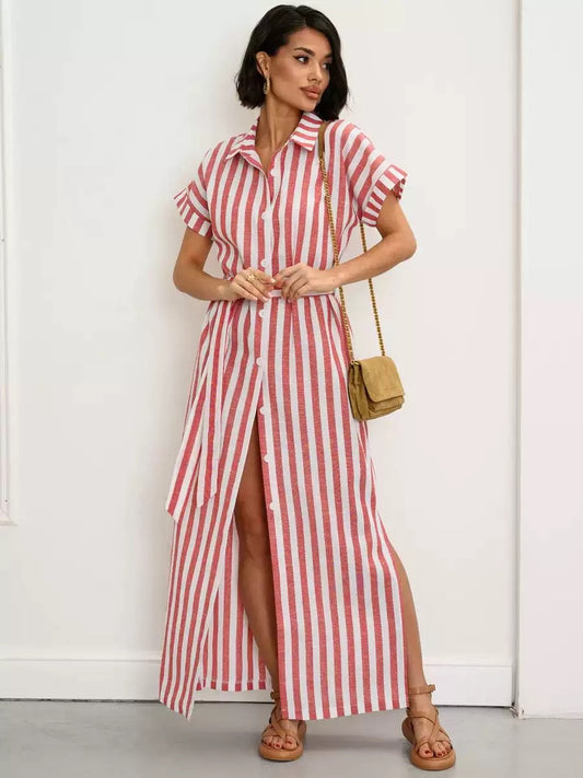 Striped Oversized Button-Down Maxi Dress : PRE-ORDER