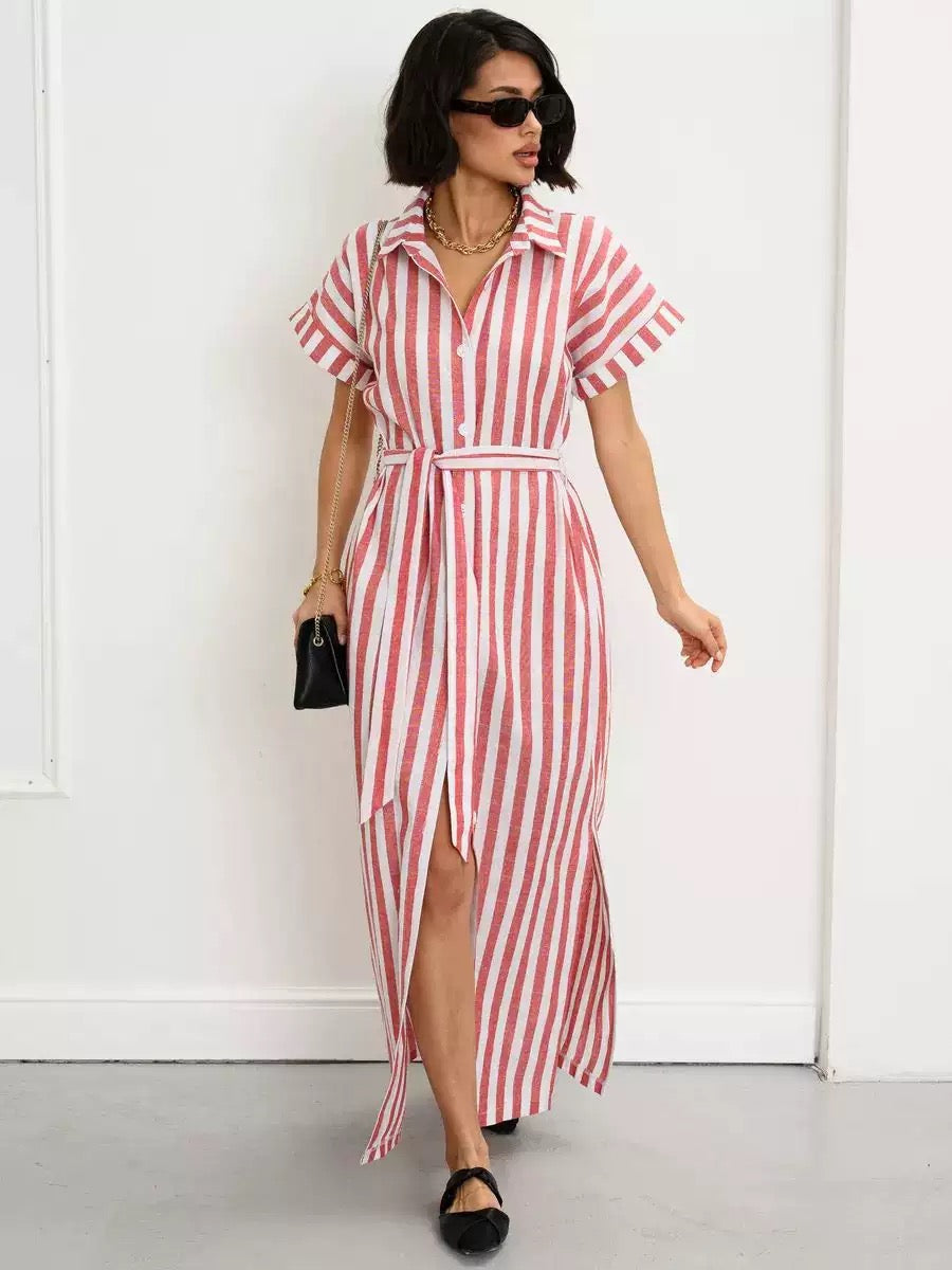 Striped Oversized Button-Down Maxi Dress : PRE-ORDER