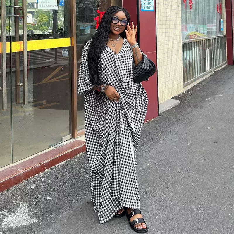 Women’s Oversized Gingham Kaftan Dress : PRE-ORDER