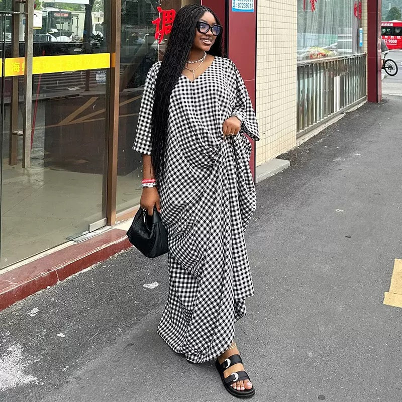 Women’s Oversized Gingham Kaftan Dress : PRE-ORDER