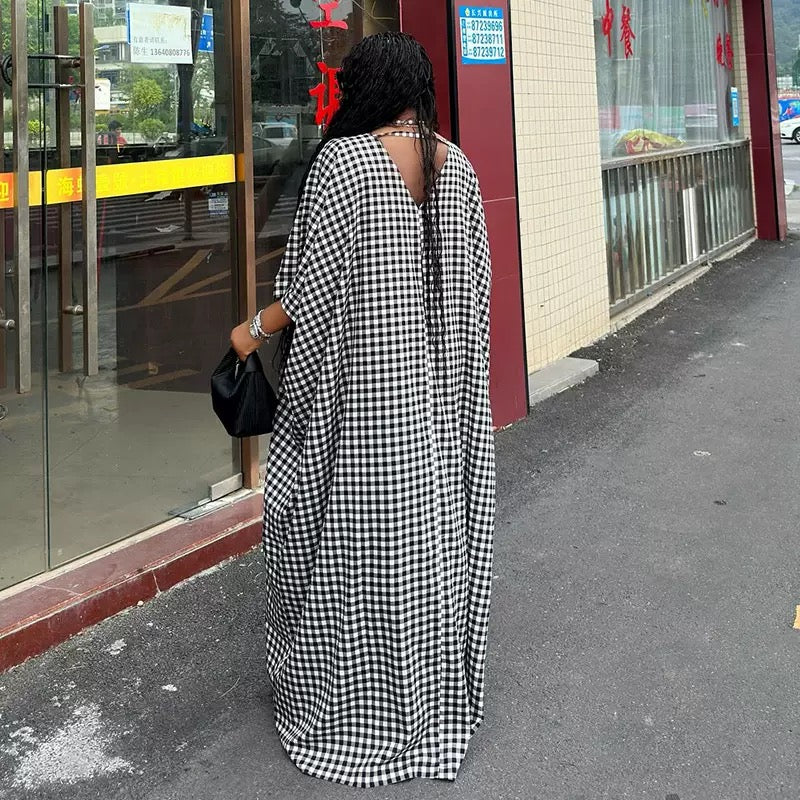 Women’s Oversized Gingham Kaftan Dress : PRE-ORDER